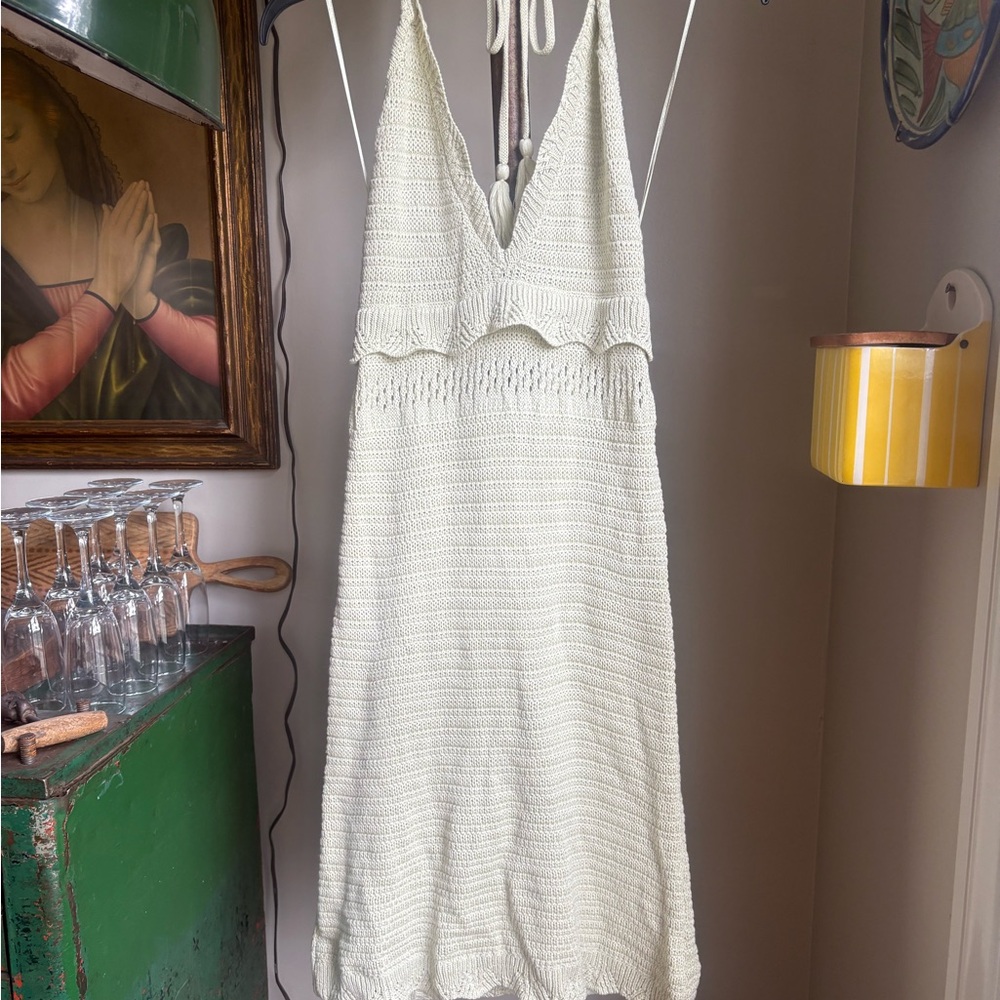 Light Green  Knit Halter Dress